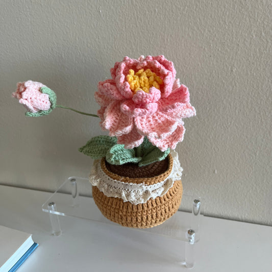 Handmade Crochet Peony Flower Pot – Timeless Oriental Bloom