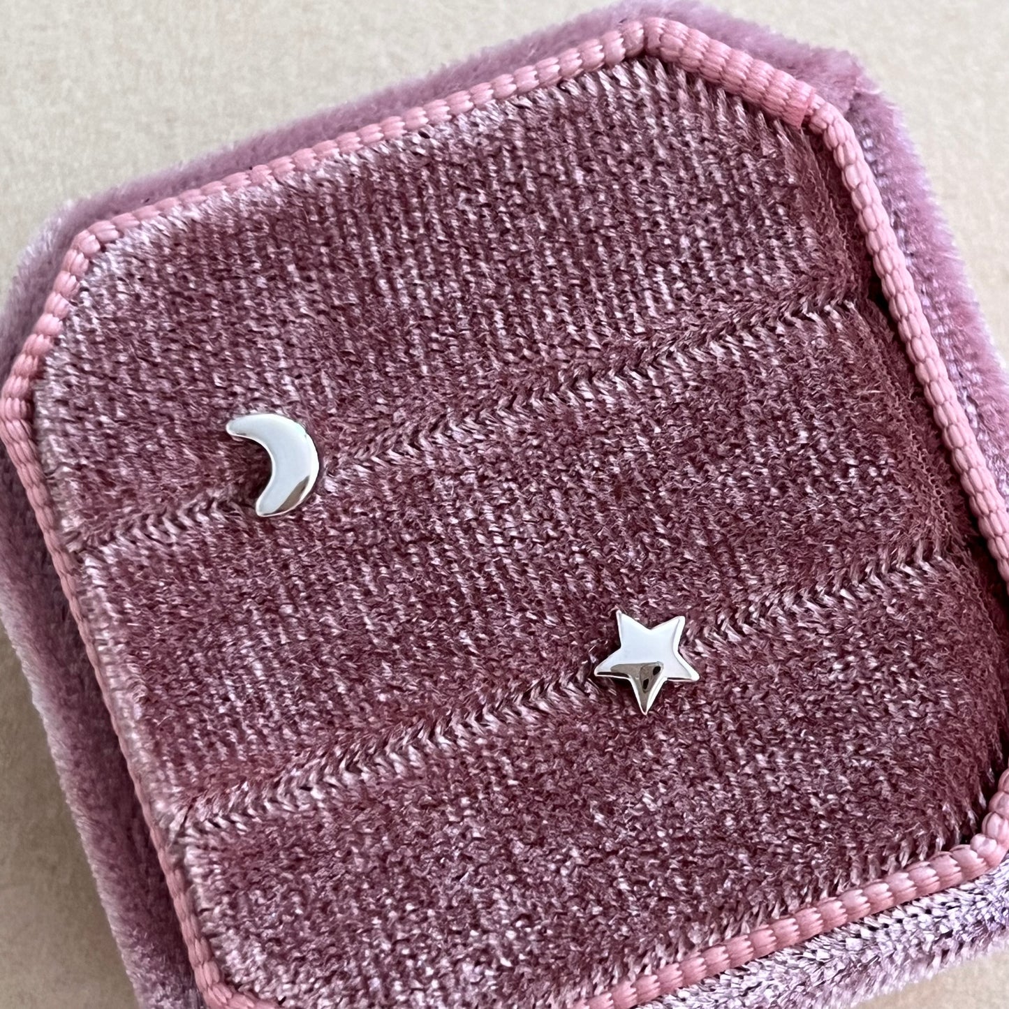 Star and Moon Stud Earrings: Celestial Charm in Sterling Silver