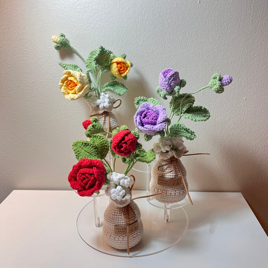Crochet Rose Flower Pot – Handmade Eternal Rose Decor