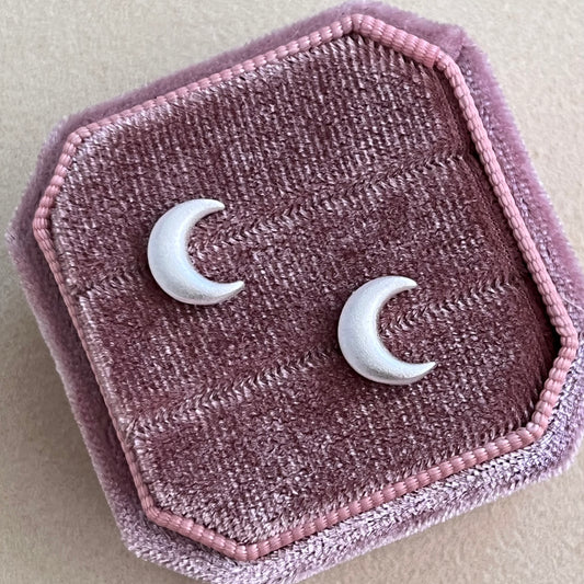 Under the Moonlight: Sterling Silver Moon Stud Earrings