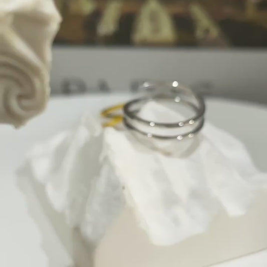 Sterling silver three-ring diamond line open ring ins