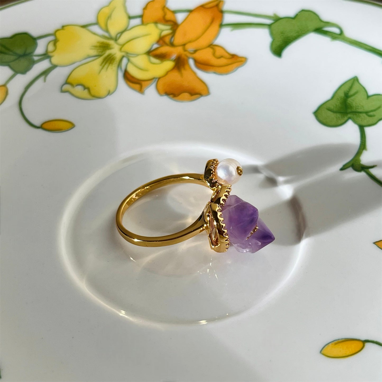 Amethyst pearl ring