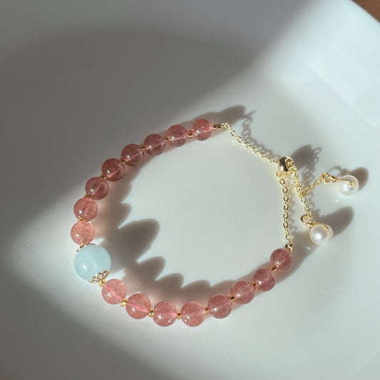 Aquamarine strawberry crystal bracelet