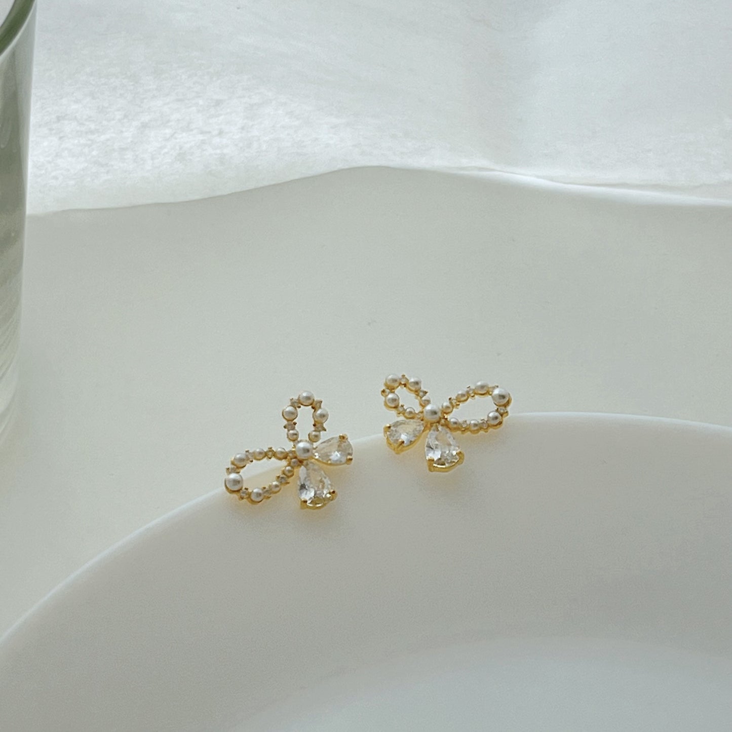 Butterfly pearl sterling silver stud earrings