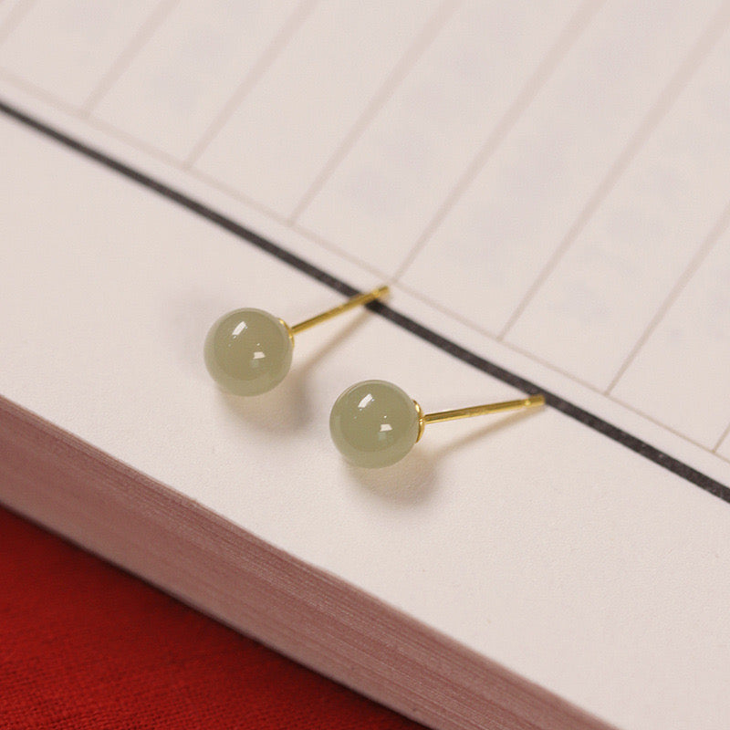 Hetian jade sterling silver earrings