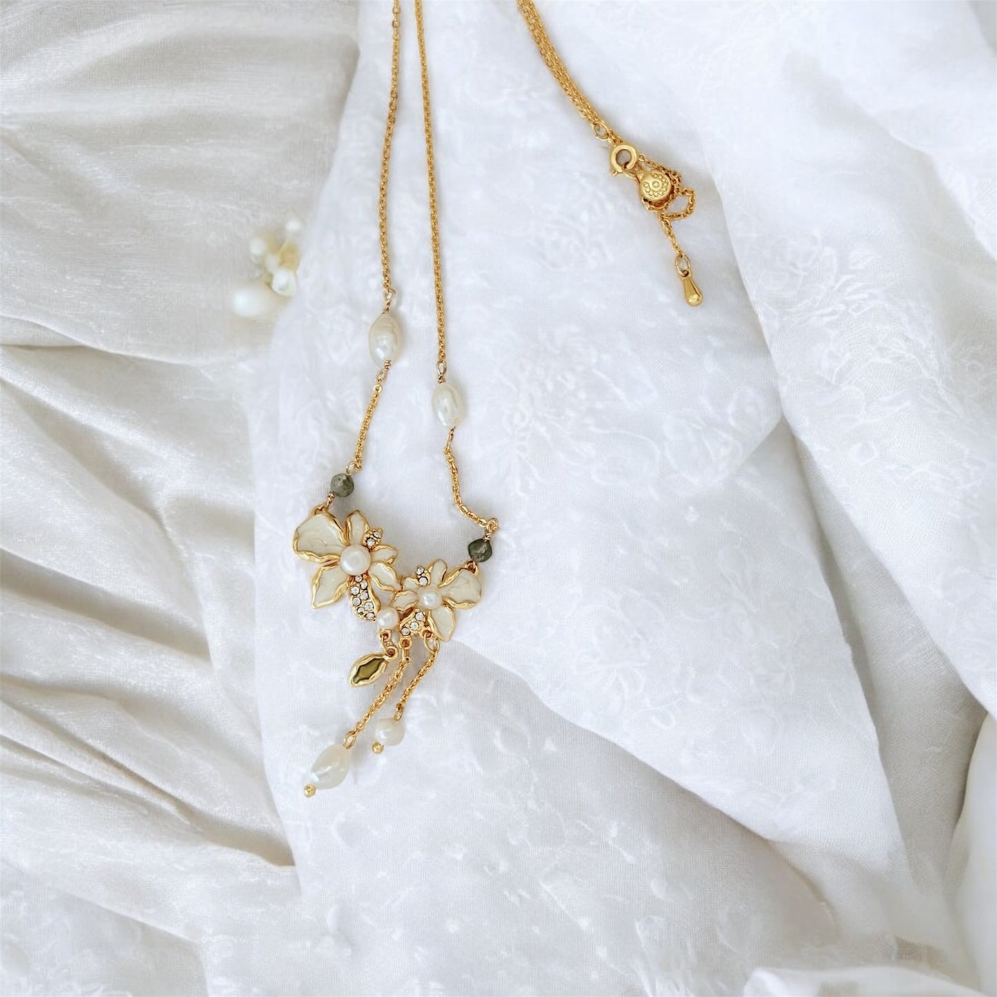 white vintage lily of the valley necklace